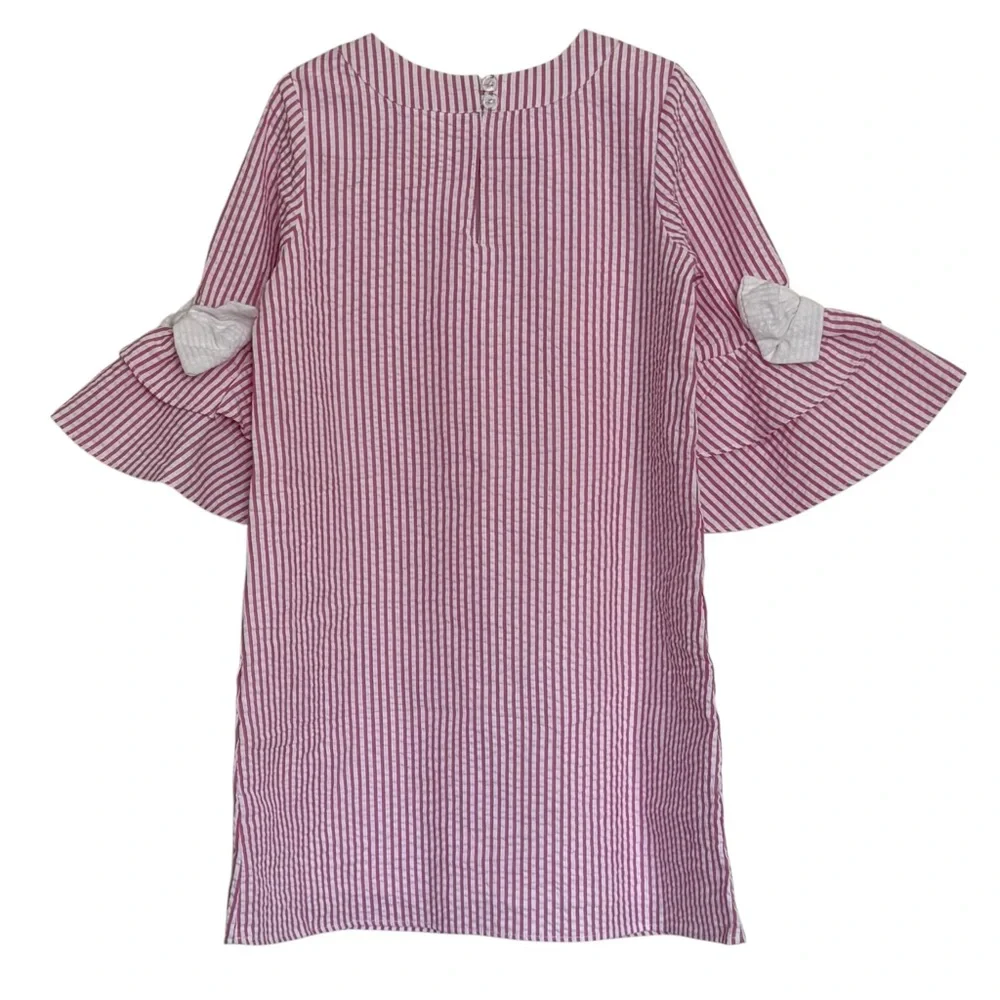 Rare Editions Girls Pink and White Striped Seersucker Dress Size 6